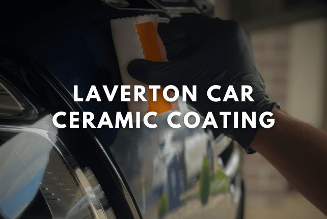Car in Laverton receiving professional ceramic coating application, showcasing a sleek and glossy finish.